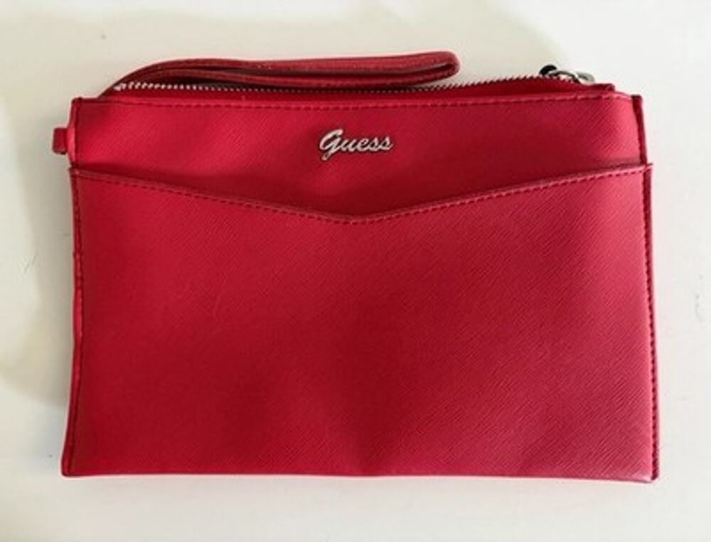 GUESS Women's Red Zip-Around Wallet Wristlet, Logo Accent, Credit Card (0191)